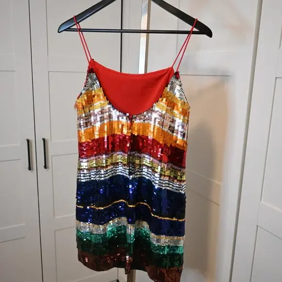 NWOT: Alice & Olivia Bridget Striped Sequins Rainbow Mini Dress - Picture 5 of 10